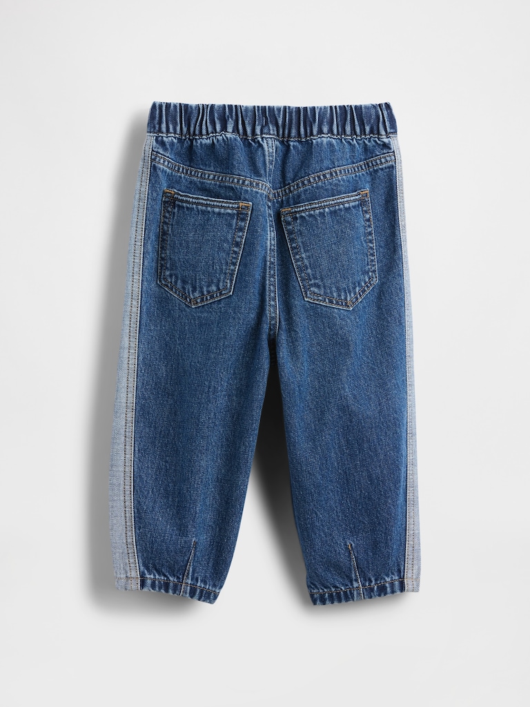 Baby & Toddler Two-Tone Pull-On Barrel Jeans