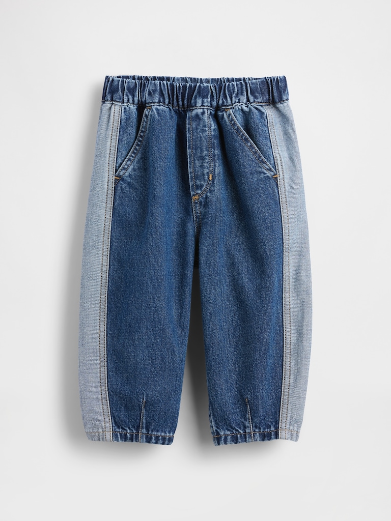 Baby & Toddler Two-Tone Pull-On Barrel Jeans