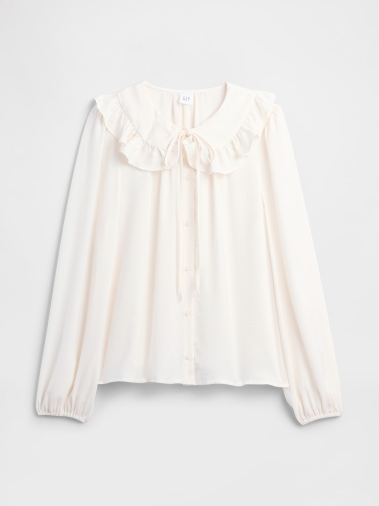 Relaxed Satin Ruffle Top