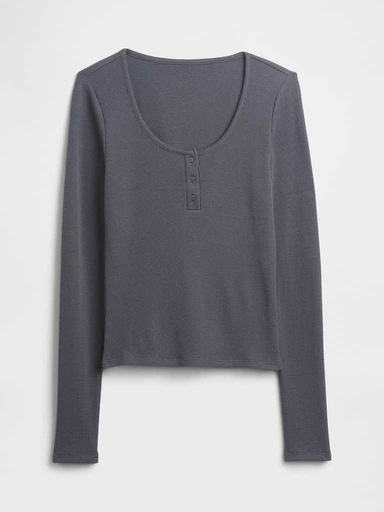 Waffle-Knit Henley PJ Top