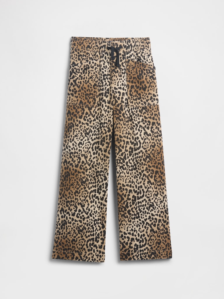 Kids High Rise Print Pull-On Wide Leg Jeans