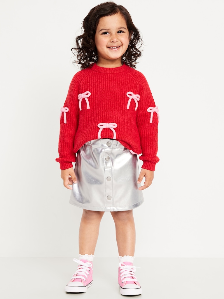 Shiny Faux-Leather Button-Front Skirt for Toddler Girls