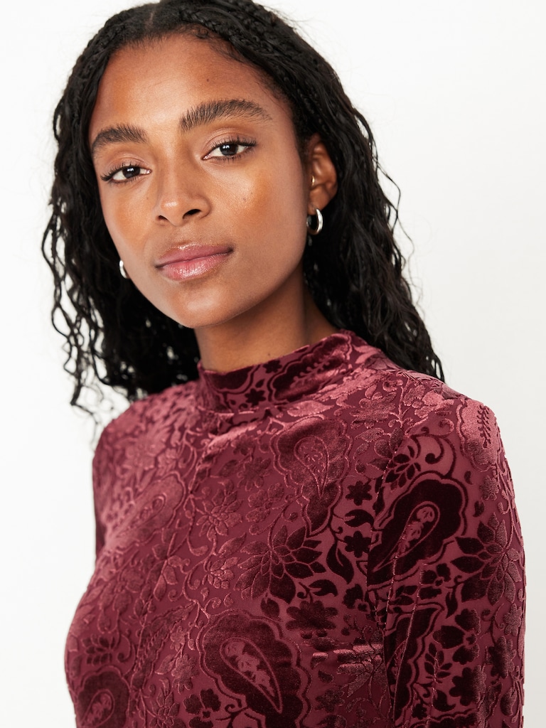 Long-Sleeve Velour Mini Dress