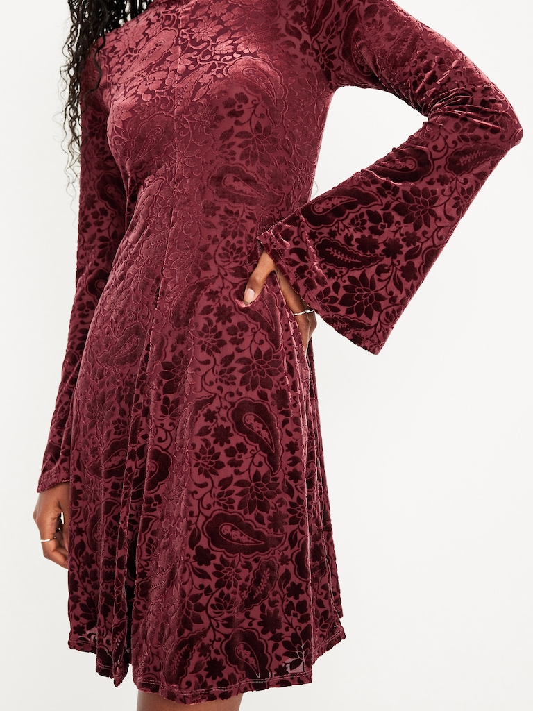 Long-Sleeve Velour Mini Dress