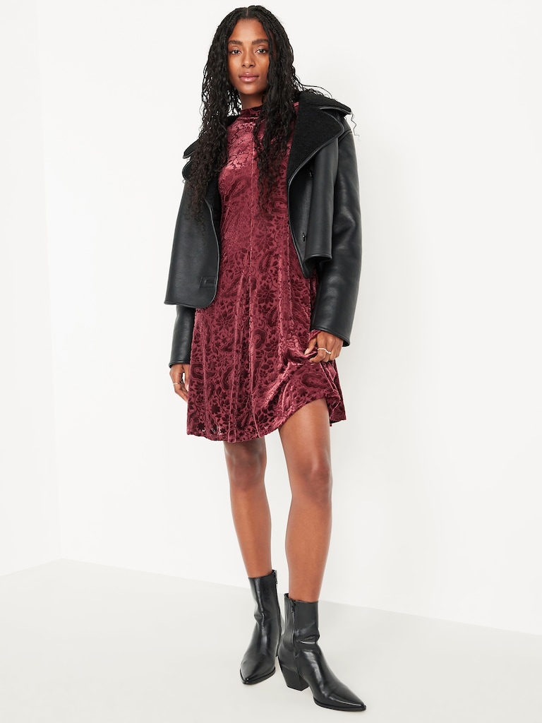 Long-Sleeve Velour Mini Dress