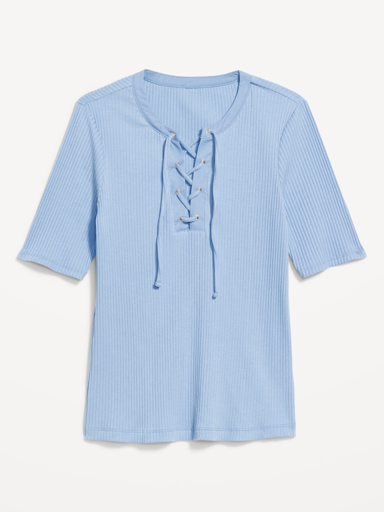 Short Sleeve Lace-Front Top