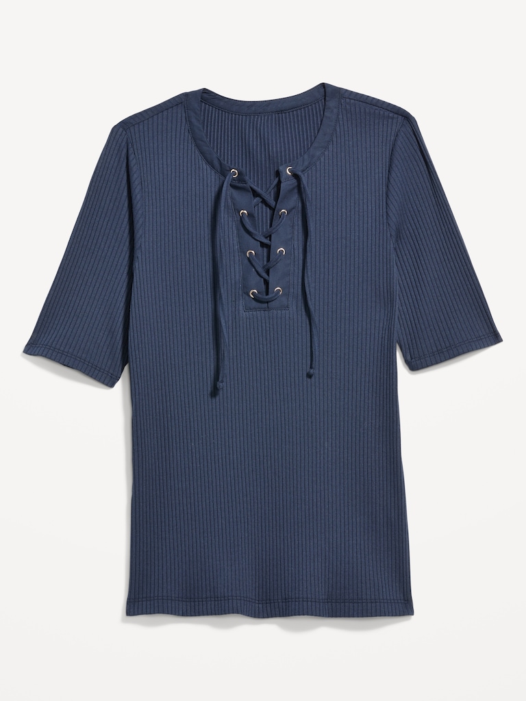 Short Sleeve Lace-Front Top