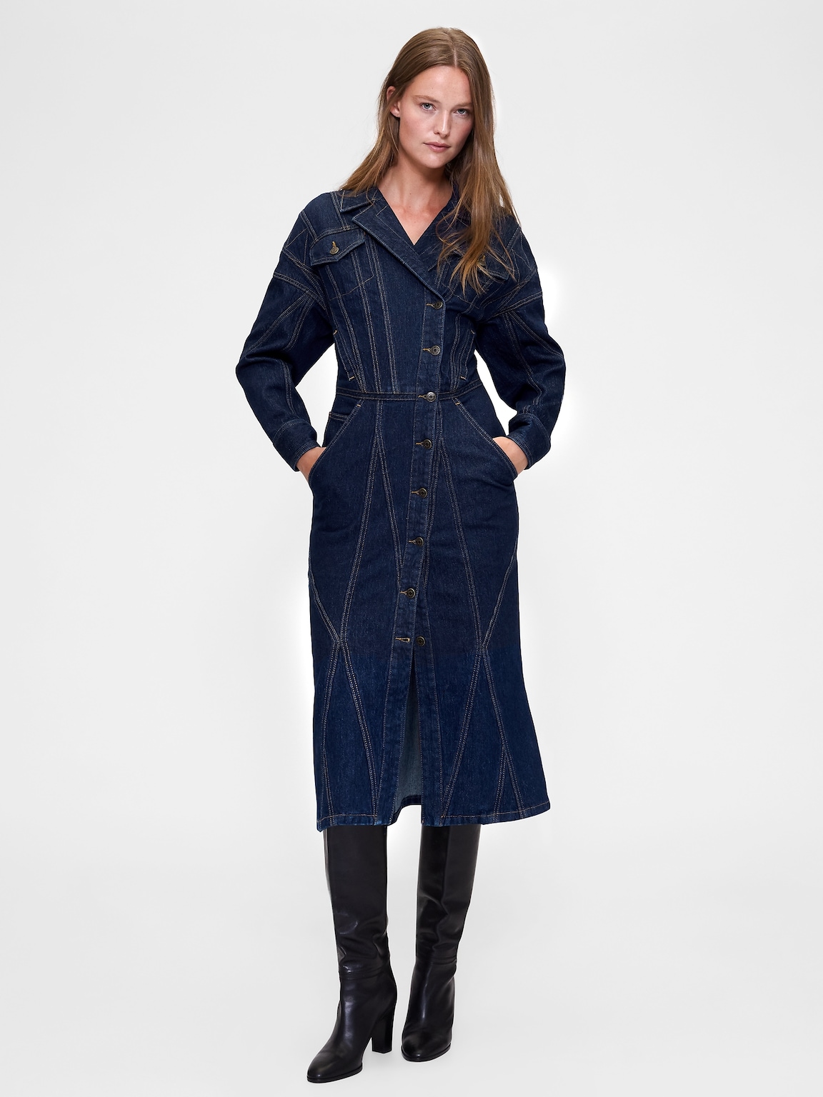 GapStudio Seamed Denim Midi Shirtdress