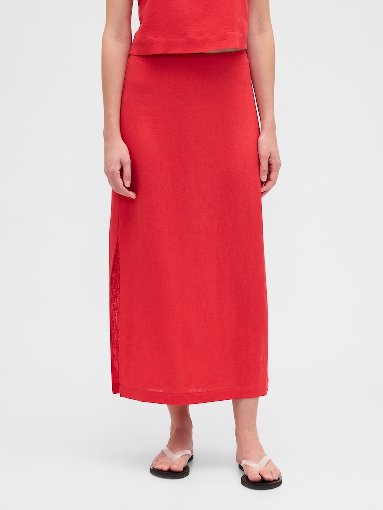Linen-Blend Maxi Slip Skirt