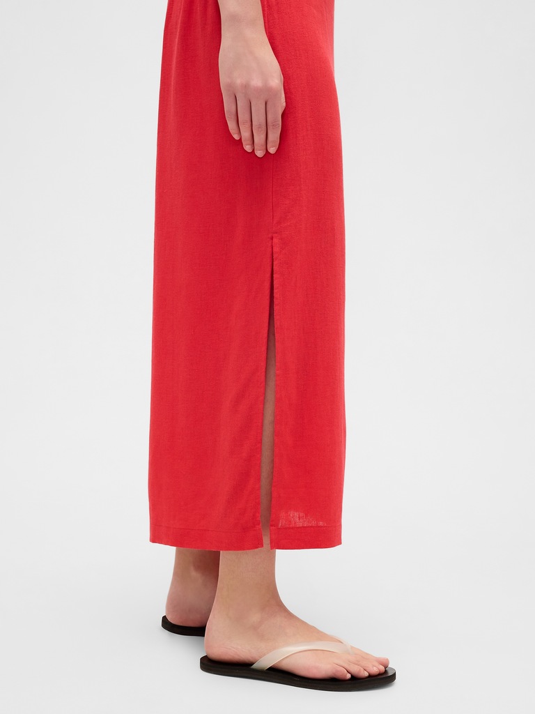 Linen-Blend Maxi Slip Skirt