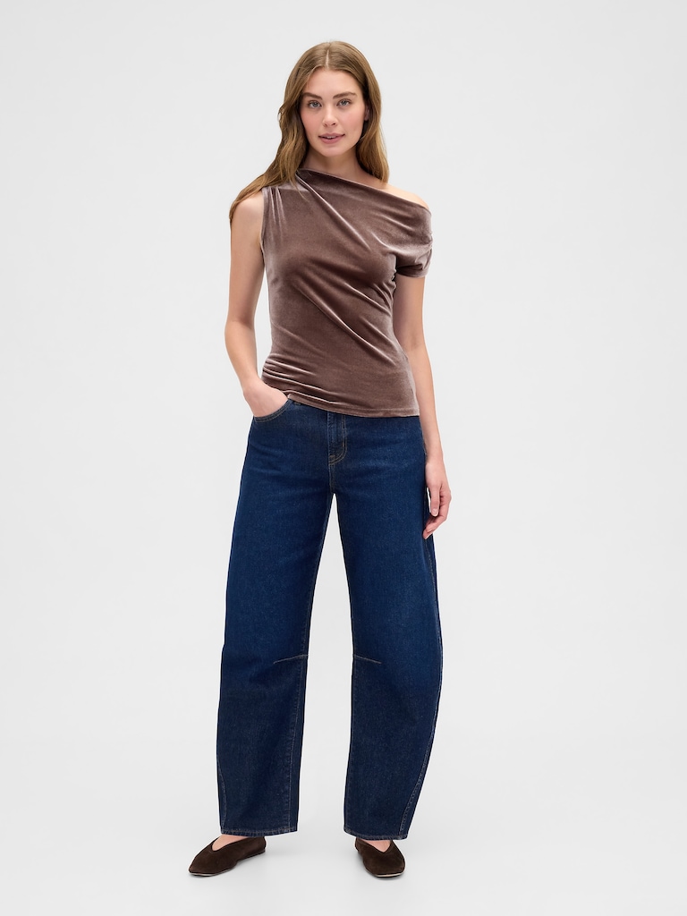 Velour One-Shoulder Top