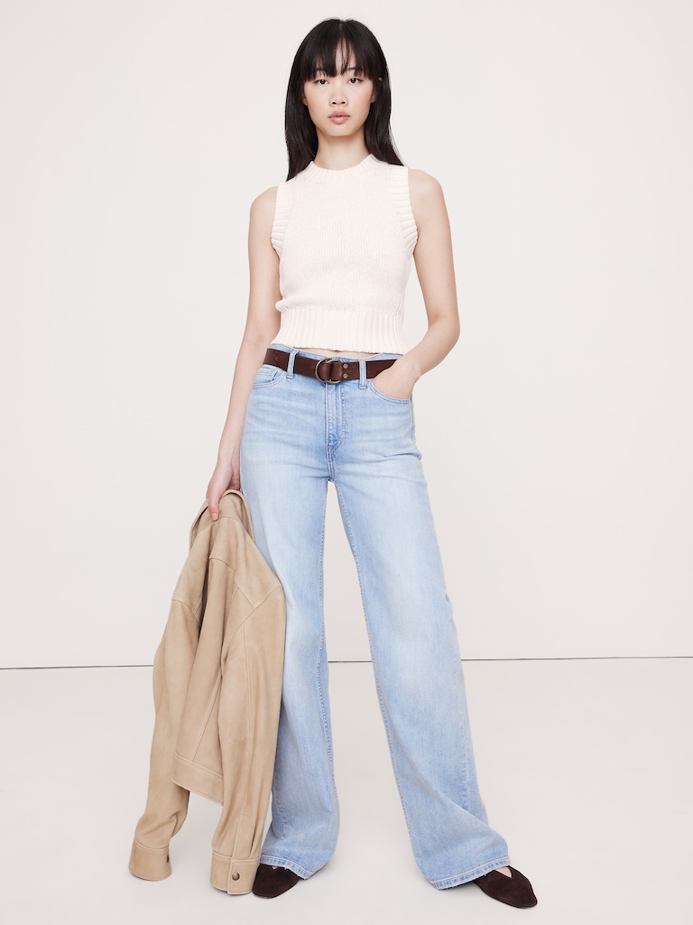 Cotton-Silk Cropped Sweater Tank