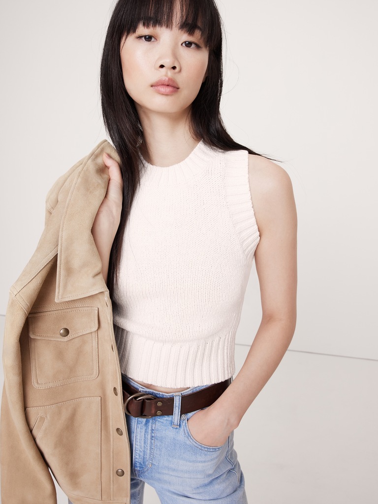 Cotton-Silk Cropped Sweater Tank
