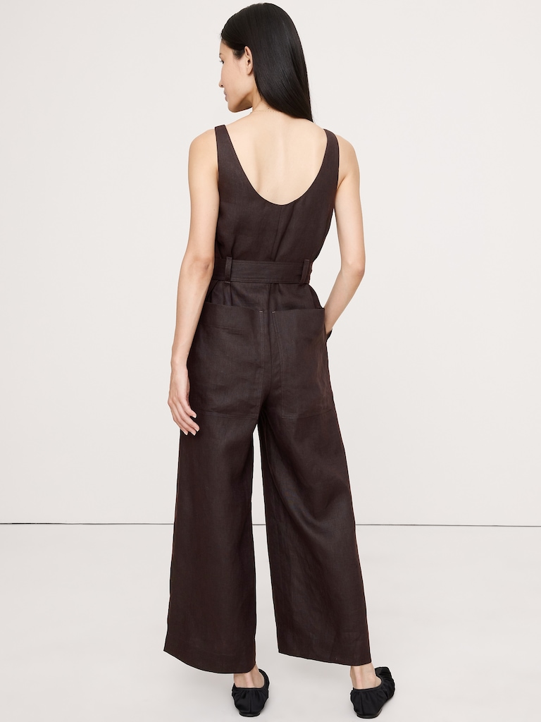 Linen Belted Wide-Leg Jumpsuit