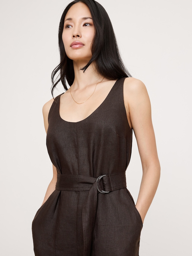 Linen Belted Wide-Leg Jumpsuit