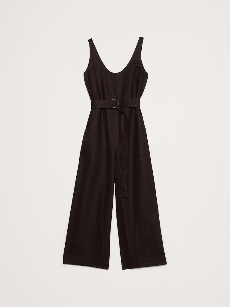 Linen Belted Wide-Leg Jumpsuit