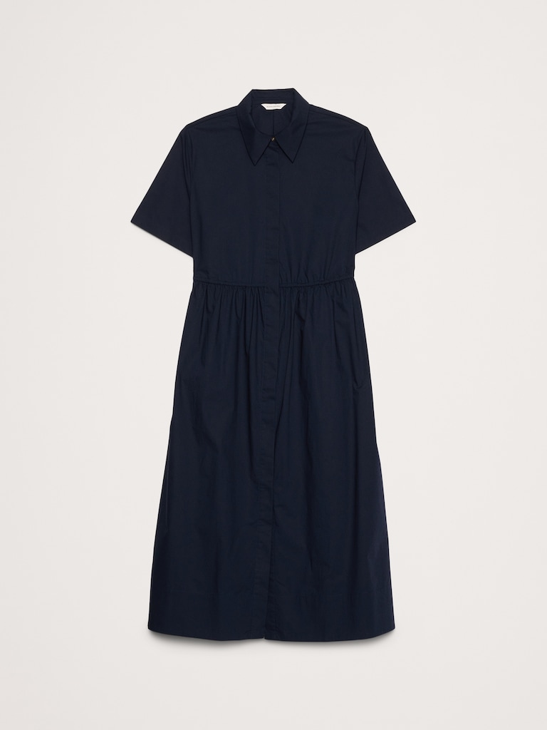 Cotton Poplin Open-Back Shirt Dress