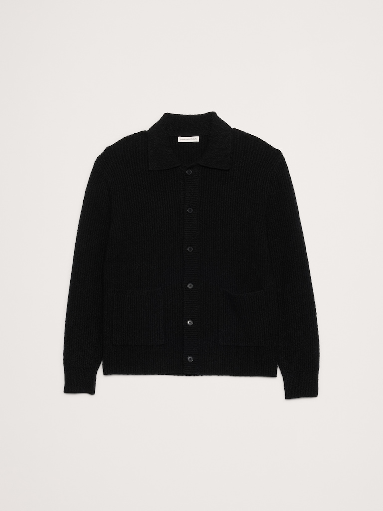 Bouclé Ribbed Polo Cardigan