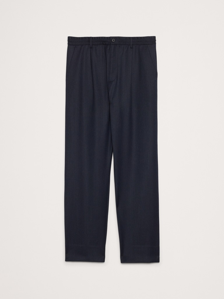 Relaxed Pleated Pull-On Twill Dress Pant
