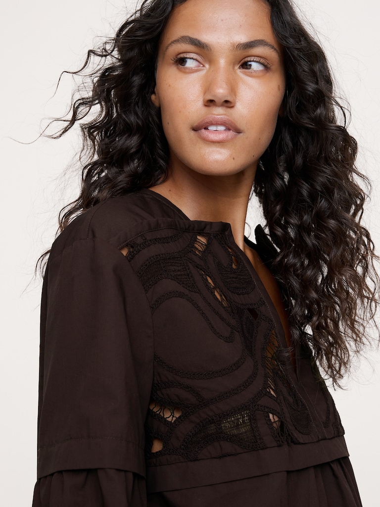 Embroidered Cotton Poplin Popover Top