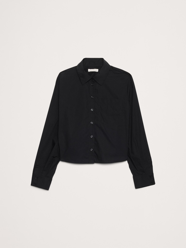 Cotton Poplin Ruffle-Back Shirt