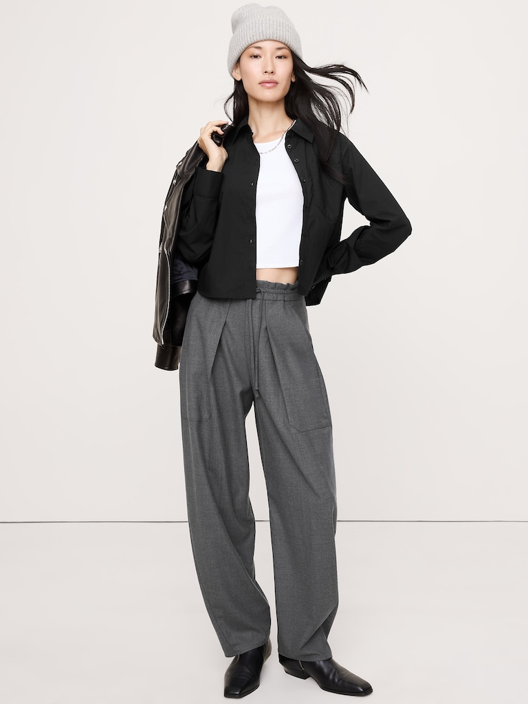 Cotton Poplin Ruffle-Back Shirt