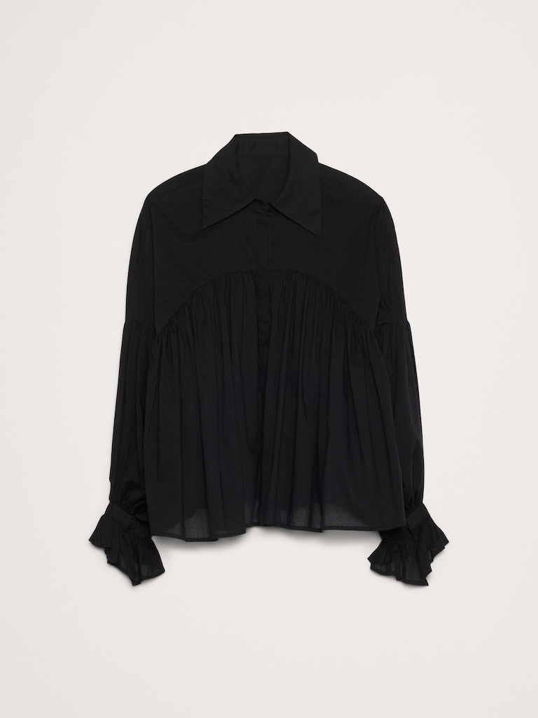 Cotton Balloon-Sleeve Shirt