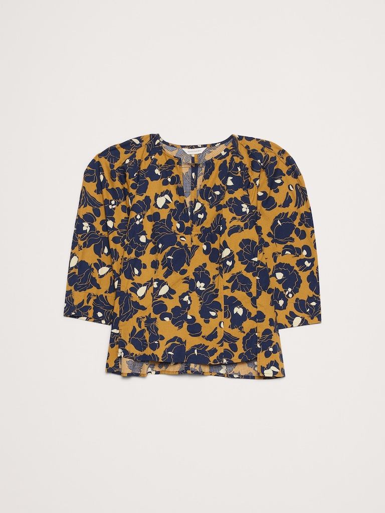 Stretch-Cotton Volume-Sleeve Top