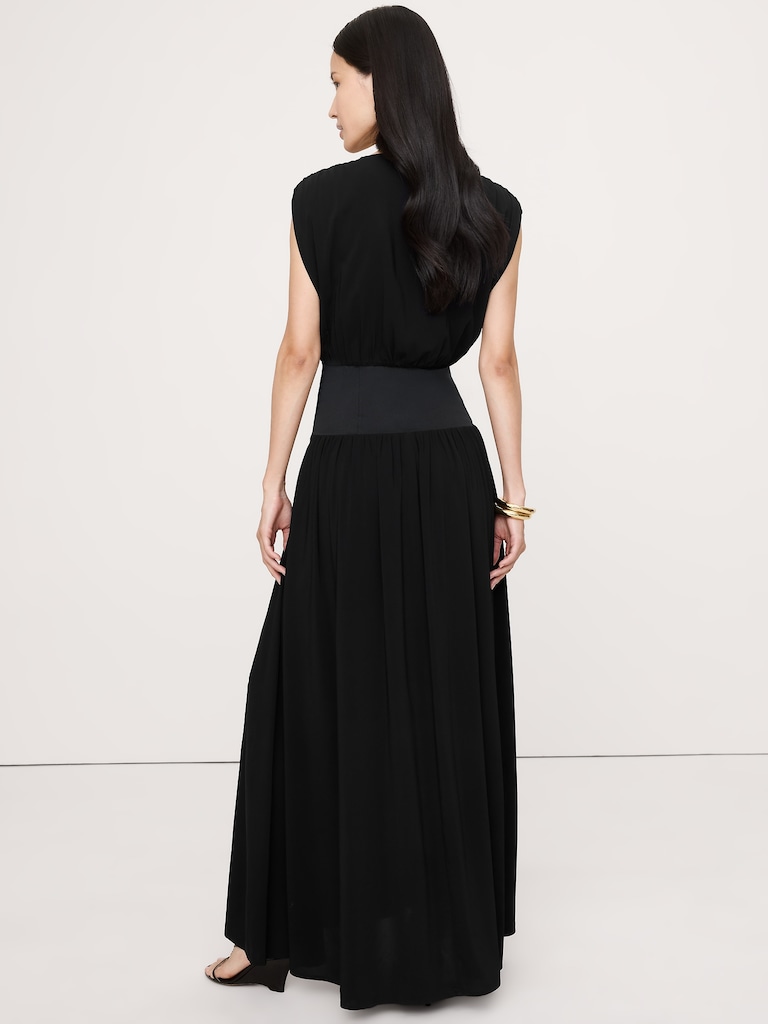 Stretch-Crepe Drop-Waist Maxi Dress
