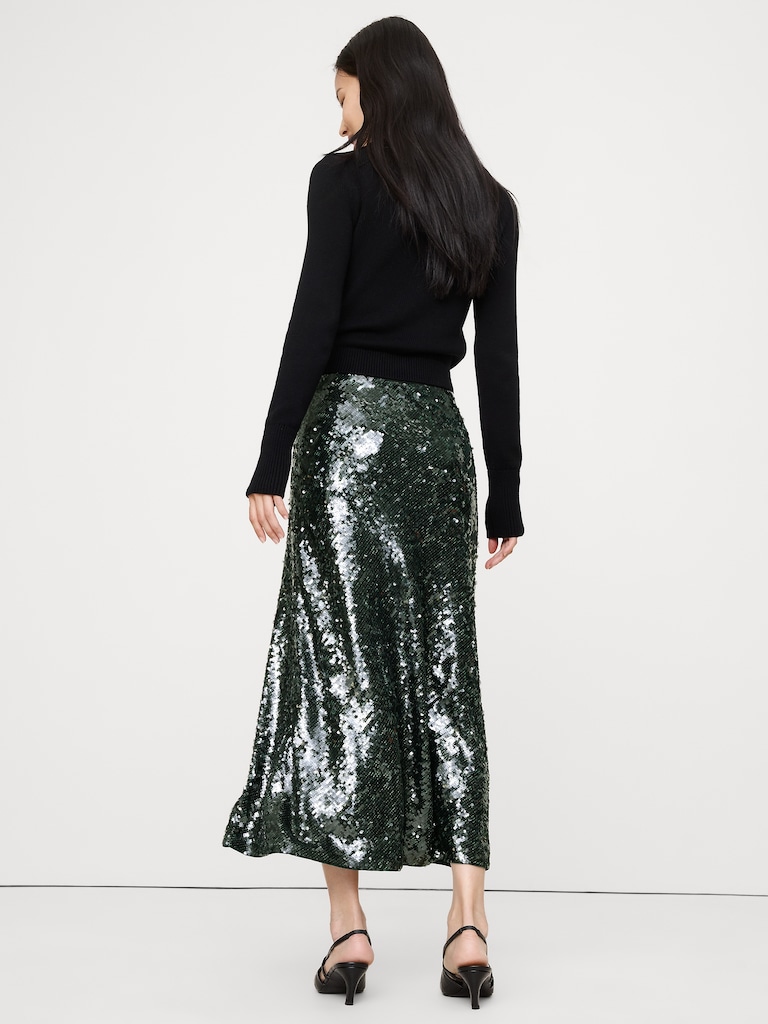 Bias-Cut Sequin Maxi Skirt
