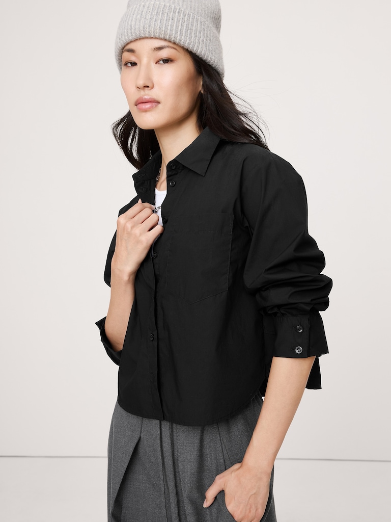 Cotton Poplin Ruffle-Back Shirt