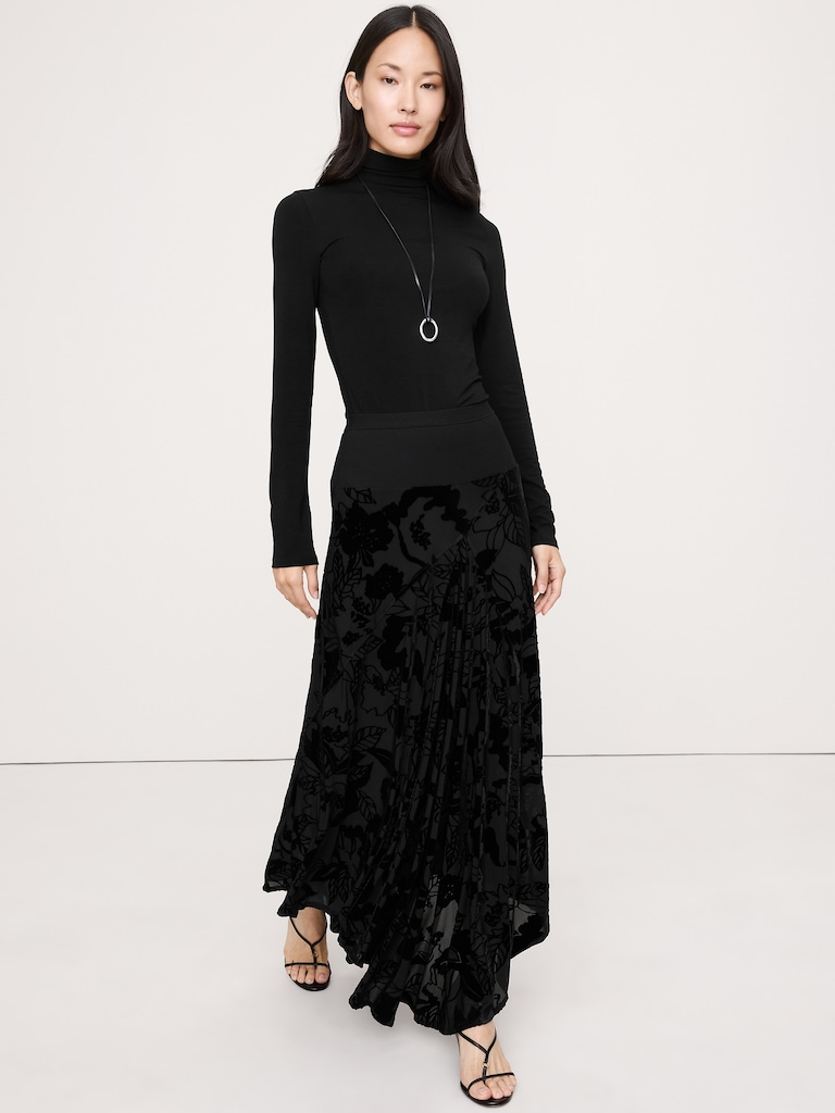 Burnout Velvet Asymmetrical Skirt