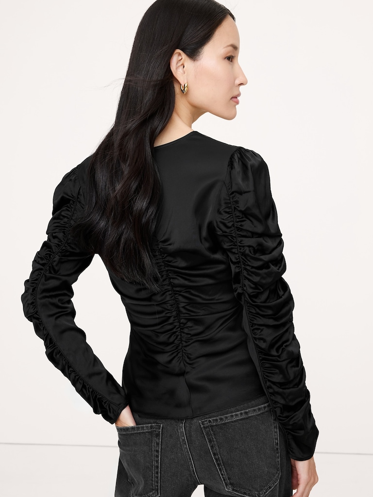 Stretch-Satin Ruched Top
