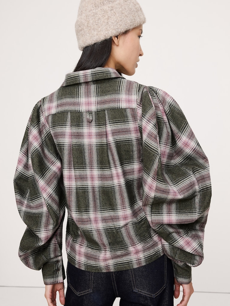 Flannel Volume-Sleeve Shirt