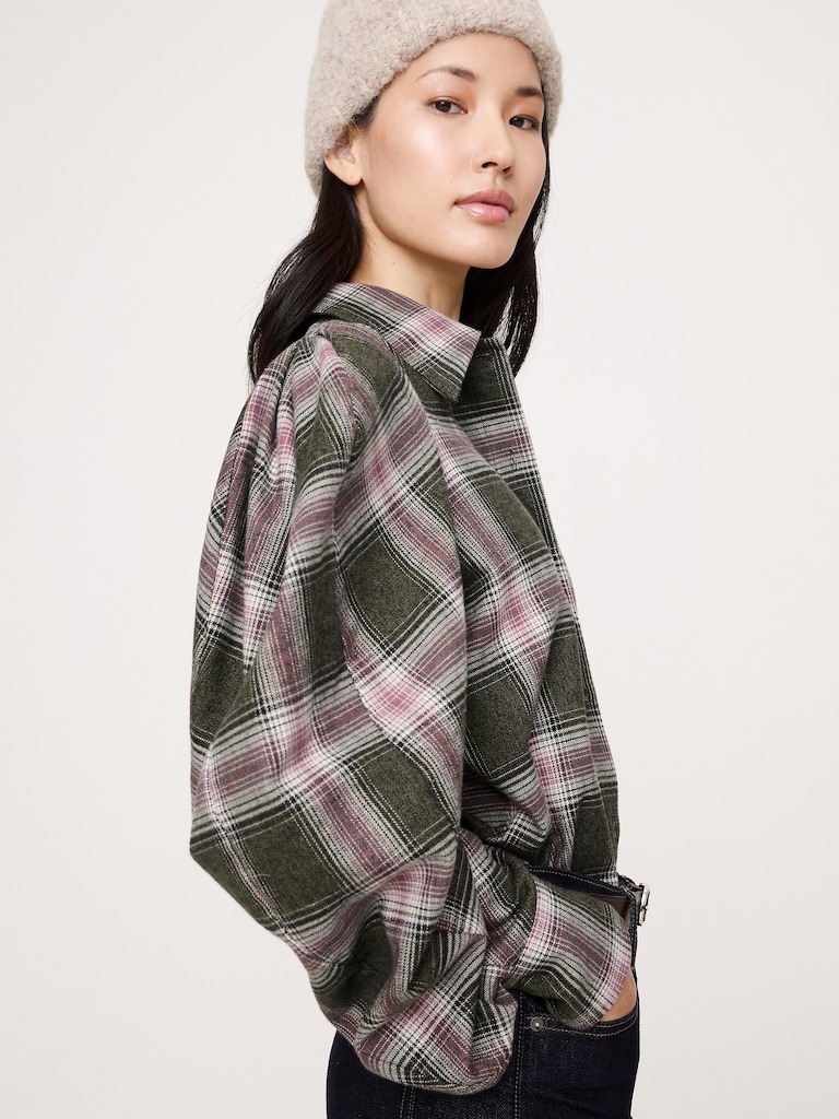 Flannel Volume-Sleeve Shirt