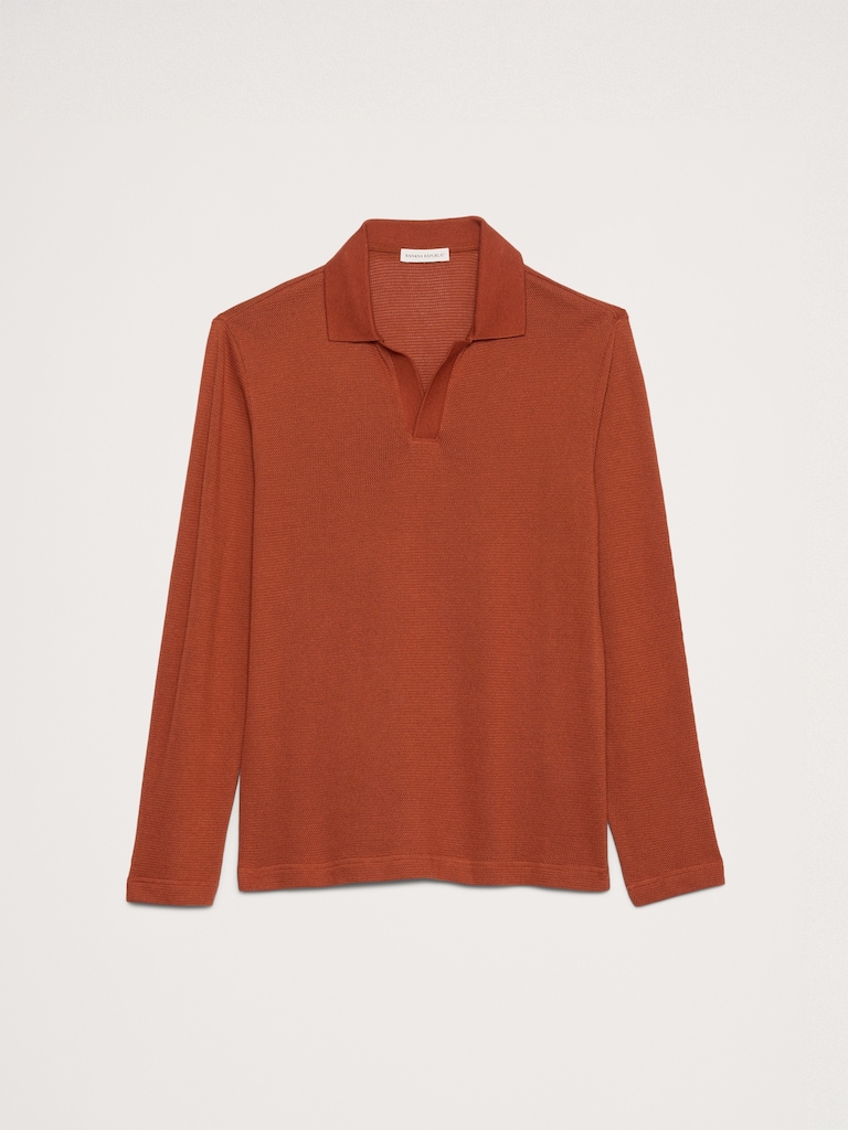 Cotton Mesh Long-Sleeve Polo