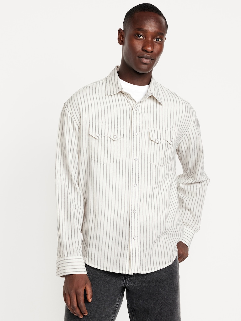 Textured-Stripe Western Pocket Shirt