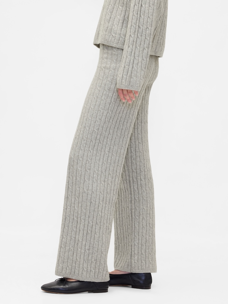CashSoft Cable-Knit Sweater Pants