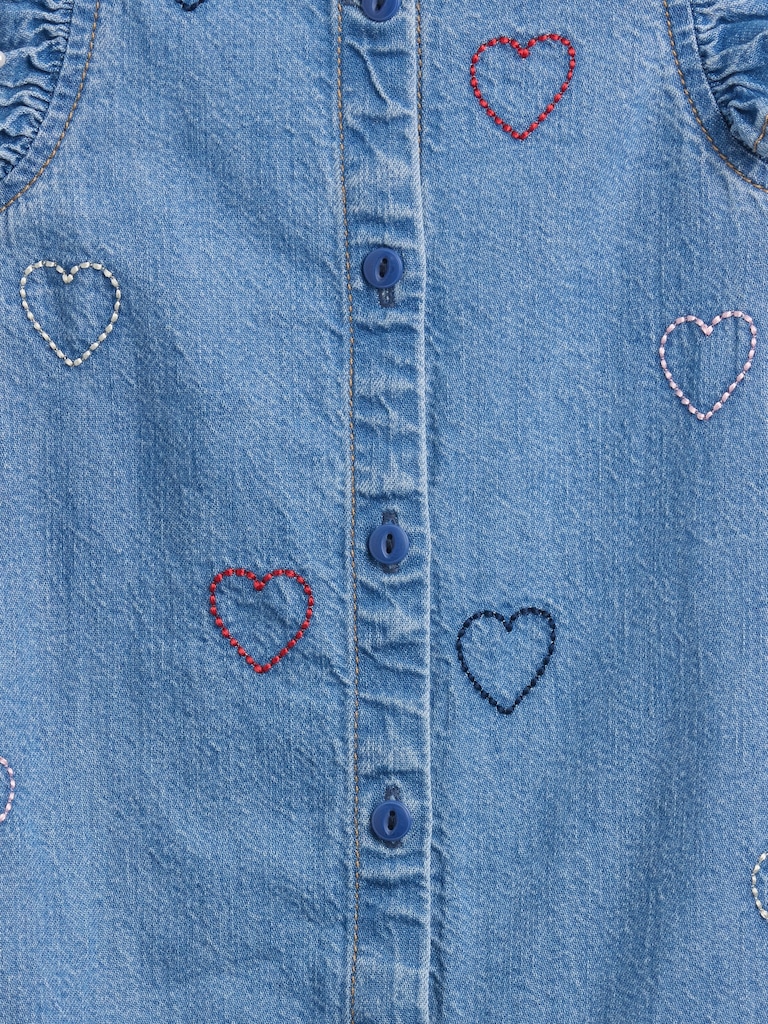 Baby Denim Embroidered Heart One-Piece