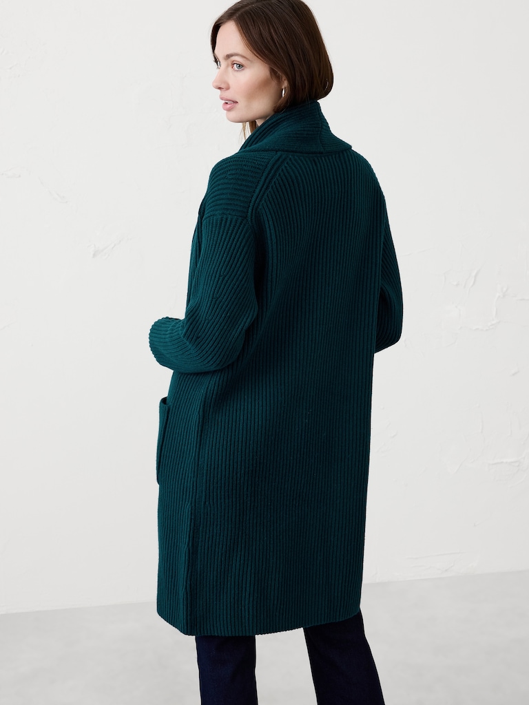 Oversized Ribbed Shawl-Neck Sweater Coat