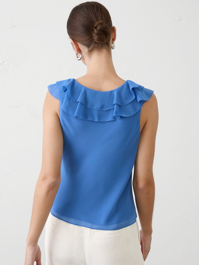 Ruffle V-Neck Chiffon Top