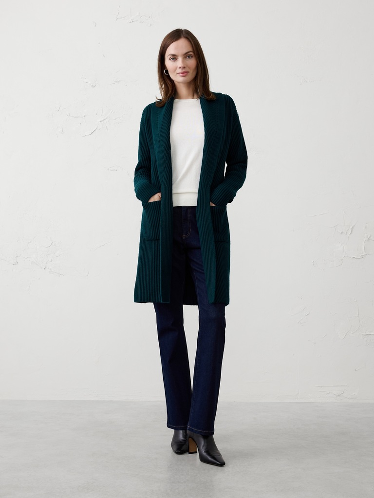 Oversized Ribbed Shawl-Neck Sweater Coat