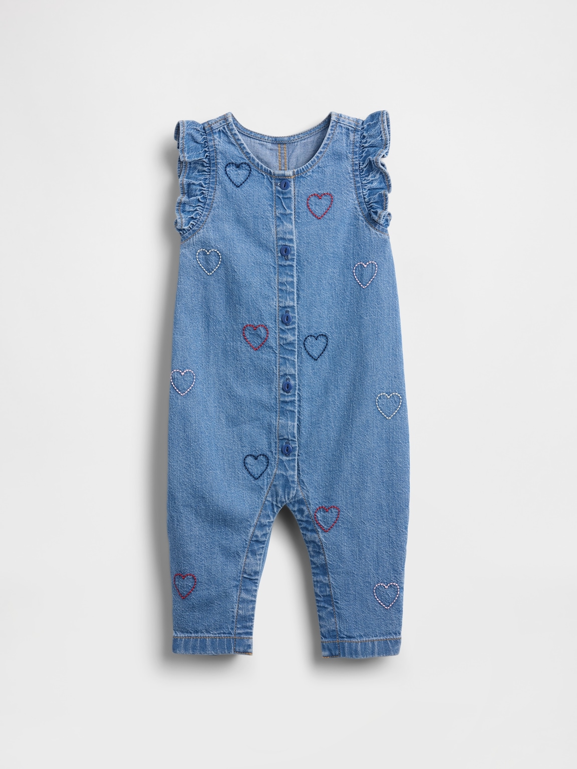 Baby Denim Embroidered Heart One-Piece