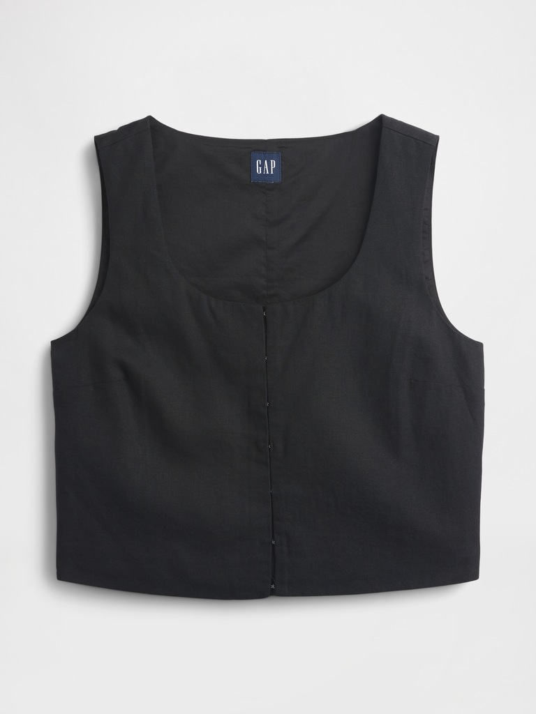 Linen-Blend Hook-Front Crop Shell Top