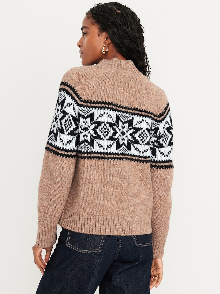 Mock-Neck Wool-Blend Cardigan Sweater