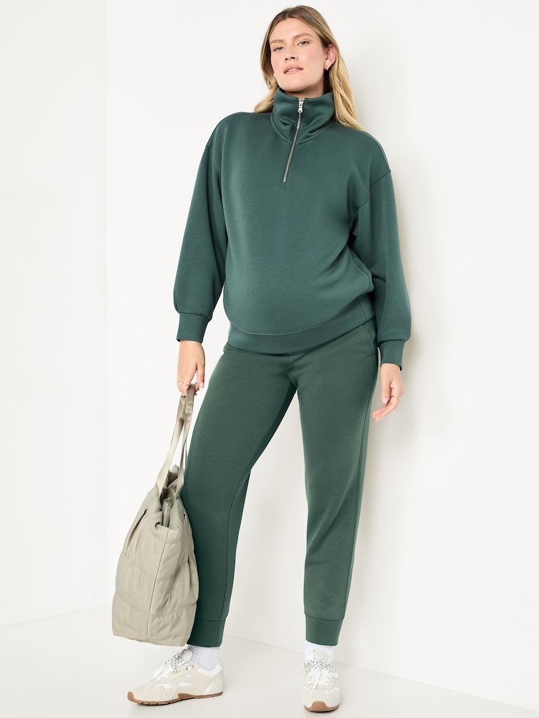Maternity Bounce Fleece Rollover-Waist Jogger Sweatpants