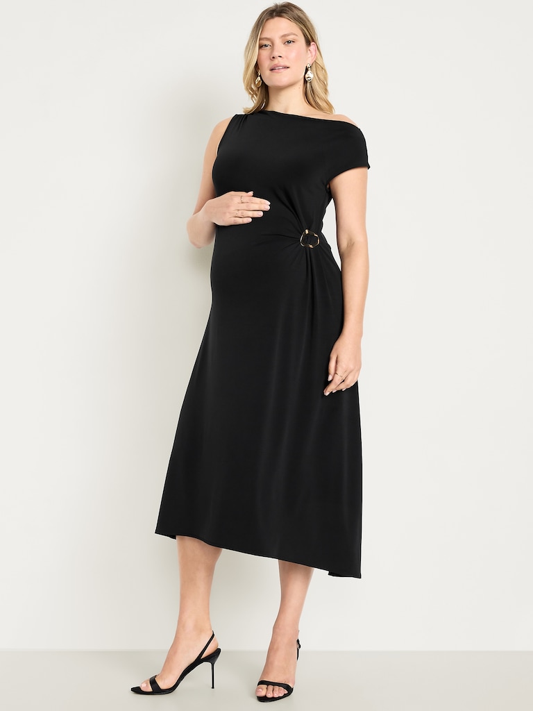 Maternity Asymmetrical Twist Drape Dress