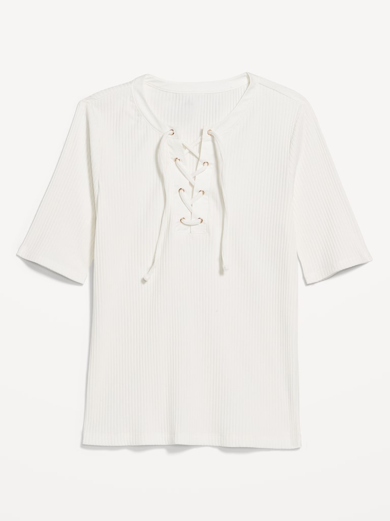 Short Sleeve Lace-Front Top