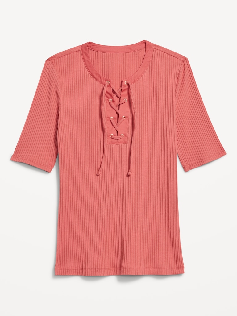 Short Sleeve Lace-Front Top