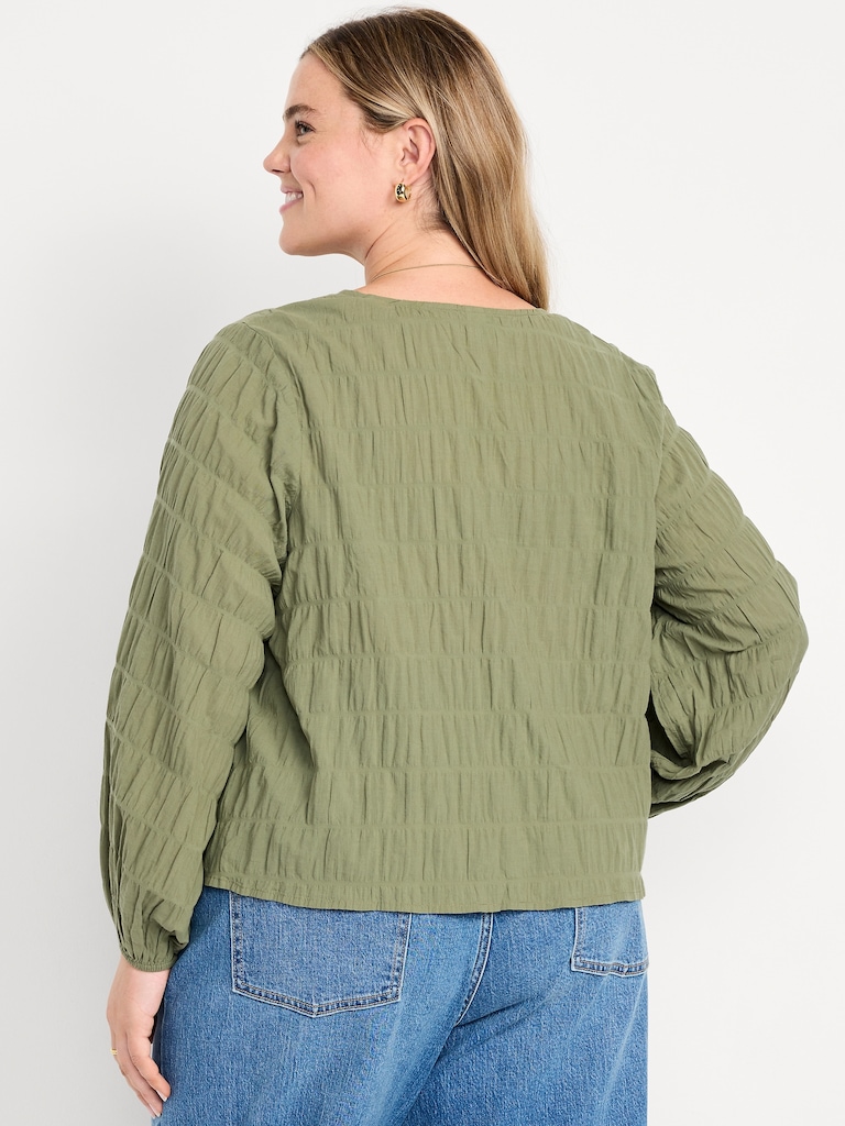 Lightweight Button-Down Smocked Top
